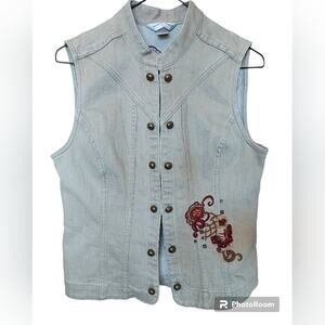 Christopher and Banks Women's Embroidered Denim Vest